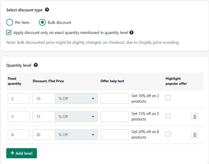 Select discount type  Volume Discounts app Roadmap